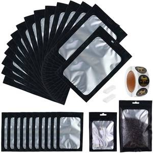 lot 10184 image: 200-pack 5 x 8 in Mylar Bags with Clear Window Small Resealable Foil Pouches for Food Storage Smell Proof Edible Packaging Bags Bulk for Cookies, Jewelry and Small Business, Matte black