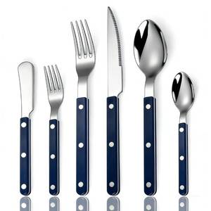 lot 10188 image: BLEWAR 6-Piece Blue Silverware Set -304 Stainless Steel Flatware with Steak Knife, Fork, Spoon, Teaspoon, Dessert Fork and Butter Knife - Elegant Tableware Cutlery for Dining (Blue)