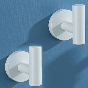 lot 10189 image: SEABEFORE White Towel Hooks Coat Robe Hook for Bath and Kitchen,Bathroom Hardware Accessories, SUS 304 Stainless Steel Wall Hook 2 Count