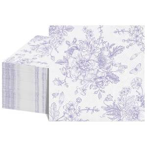 lot 10196 image: NatNarr 100 Pk Floral Napkins Purple Vintage Flower Toile Decoupage Napkin