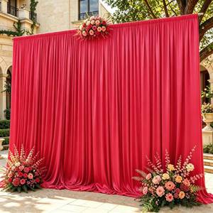 lot 10264 image: 8x10FT Red Backdrop Curtains for Wedding Parties, Wrinkle Free Polyester Photo Backdrop Drapes for Birthday Baby Shower Photography Stage Background Stand Decorations 4x10ft,2 Panels