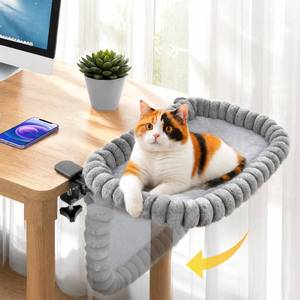 lot 11884 image: Pawow XL Cat Desk Bed with 90° Foldable Clamp