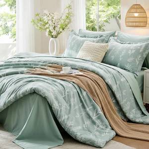lot 11893 image: MUXHOMO Twin Comforter Set, 7-Piece Floral Sage Green