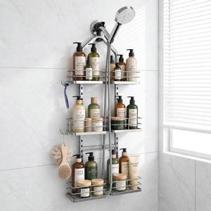 lot 11901 image: 3-Tier Adjustable Hanging Shower Caddy, Silver