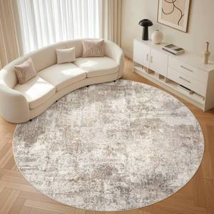 lot 11934 image: LOONGRUG Round Rug 8x8 Washable Neutral Modern  Retail $129.99