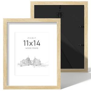 lot 12303 image: Picrit 11x14 Solid Wood Picture Frame Set of 2, Oak