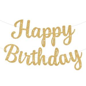 lot 12312 image: Glitter Happy Birthday Banner Sign Gold