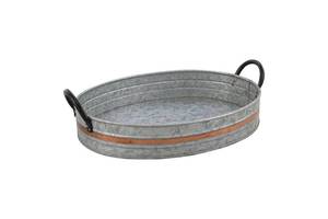 lot 17333 image: Deconoor Galvanized Metal Oval Serving Tray 18x11x3.5