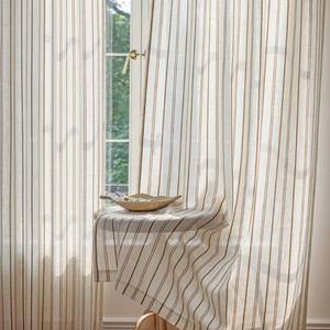 lot 18506 image: Striped Linen Curtain Panel with Taupe & Brown Stripes
