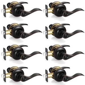 lot 19242 image: Camtek Privacy Door Levers Interior Door Handles, Keyless Interior Door Knobs for Bedroom Bathroom, Heavy Duty Zinc Alloy Reversible Door Handle (8 Pack Oil Rubbed Bronze)