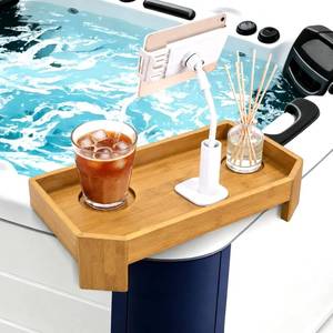 lot 19251 image: MLLNFUE Bamboo Hot Tub Tray Table with Adjustable Phone Holder Hot Tub Table for Drinks Book Candle for Relaxing Spa Experience Gift for Women & Couples