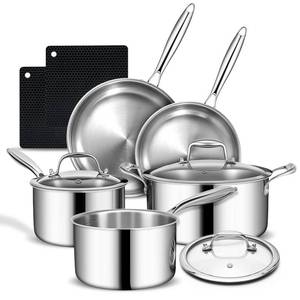 lot 19254 image: 3 Ply Stainless Steel Cookware Set, AIVIKI 8-Pieces Pots and Pans Set, Induction Kitchen Cookware Set, Oven Safe to 500��, Chef Quality Cooking Set wFry Pans, Saucepans, Dutch Oven, Kitchen Essential