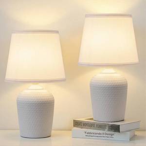 lot 19262 image: Sucolite Table Lamps Set of 2, 16 inch, White Fabric Shade