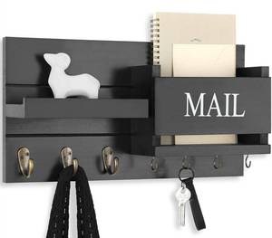 lot 19271 image: Lwenki Wall Mount Mail Organizer with Key Holder - Black