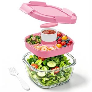 lot 19274 image: BiuLeon Glass Salad Container 56oz with Bento Tray