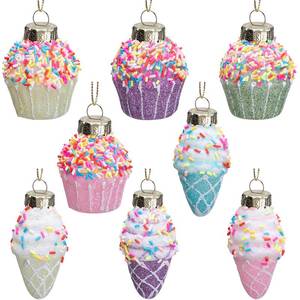 lot 20229 image: Deloky 8 Pc Glass Christmas Ornaments Ice Cream Cupcake