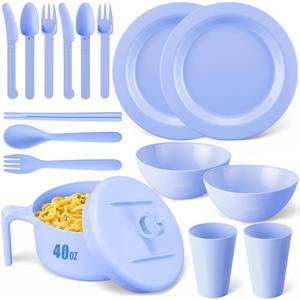 lot 20239 image: Hushee 16-Piece Plastic Dinnerware Set with Ramen Bowl