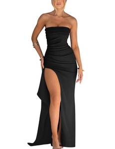 lot 20258 image: YMDUCH Womens Strapless Bodycon Ruched Split Long Evening Dress Black Size 7
