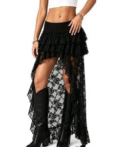 lot 20325 image: FOMOYUU Womens Boho Lace Layered Ruffle Maxi Skirt Medium
