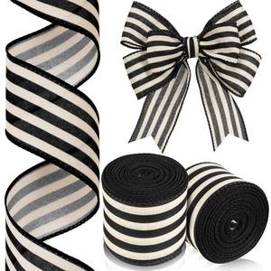 lot 1000 image: Moukeren Wired Edge Ribbon 2.5 Inch Black Striped 20 Yard