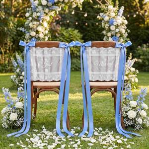lot 5087 image: CrystalSylara Just Married Chair Signs with Lace, Set of 2