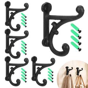 lot 5117 image: Threehoney Cast Iron Coat Hooks Wall Mount, 5-Pack