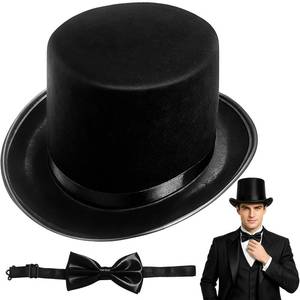 lot 6126 image: Black Felt Top Hat and Bow Tie Set