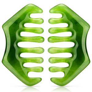lot 6140 image: Jade Gua Sha Scalp Massage Comb 2-Pack