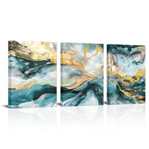 lot 6144 image: Zlove Abstract Wall Art Canvas 12x16 Triptych Teal Gold