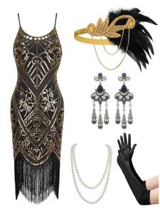 lot 18527 image: 1920s Flapper Dress with Sequins and Fringe, Med