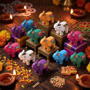 lot 18540 image: Croknit 12-Piece Resin Elephant Statue Set