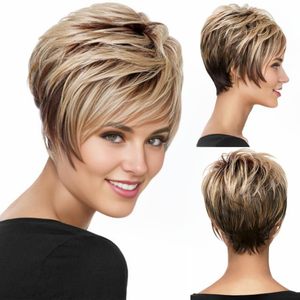 lot 18543 image: RENERSHOW Short Pixie Wig Brown Ombre Blonde Synthetic