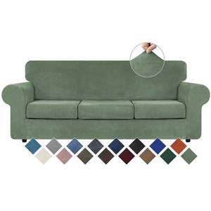 lot 18581 image: WEERRW Velvet Sofa Cover 4-Piece Greyish Green