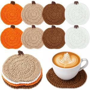 lot 18698 image: UPINS 8-Piece Pumpkin Crochet Coasters