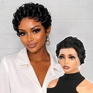 lot 18711 image: Queenjoy Short Curly Pixie Cut Human Hair Wig 13x4