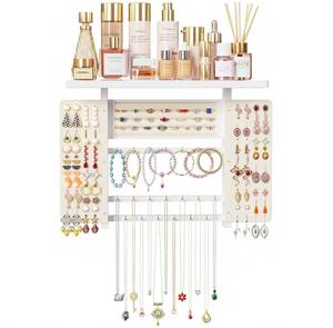 lot 19285 image: Emfogo Jewelry Organizer Wall Mount White Solid Wood