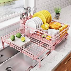 lot 19320 image: SNTD Expandable Dish Drying Rack Stainless Steel Pink
