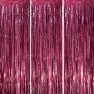 lot 20379 image: Voircoloria Burgundy Foil Fringe Backdrop Curtains 3-Pack