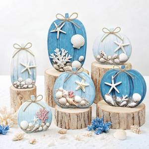 lot 20451 image: Leinuosen 6-Piece Coastal Pumpkin Decor Set, Blue