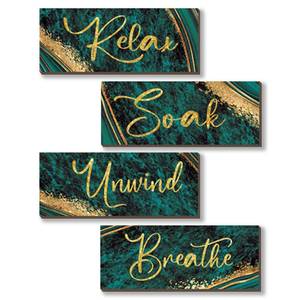 lot 20481 image: ONIZHITY 4-Piece Wood Wall Signs Green Gold Bathroom