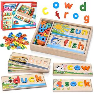lot 75 image: Atoylink Wooden Spell Learning Toy Set with Letter Blocks