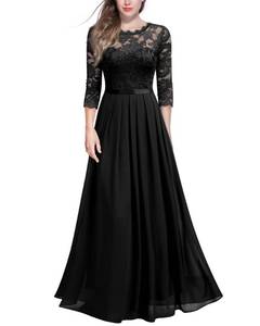 lot 1001 image: Miusol Womens Floral Lace 34 Sleeve Maxi Dress, X-Large, Black