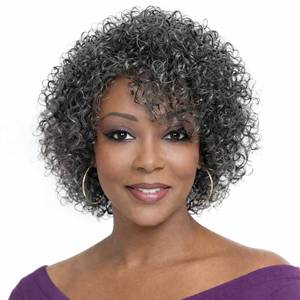 lot 1006 image: SYXI Salt and Pepper Curly Human Hair Wig