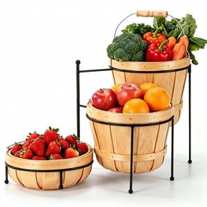 lot 1614 image: Ferrochef 3-Tier Rotating Fruit Bowl with Wooden Baskets