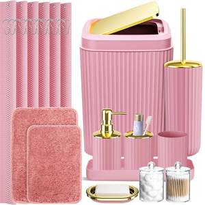 lot 1665 image: 24-Piece Pink Bathroom Accessories Set with Shower Curtain