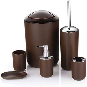 lot 1686 image: 6-Piece Bathroom Accessory Set Brown