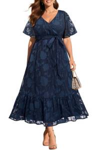 lot 2433 image: Pinup Fashion Navy Wrap V-Neck Maxi Dress M