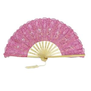 lot 2437 image: Happy Feather Lace Folding Hand Fan, Pink