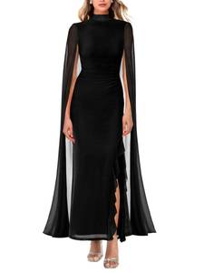 lot 2579 image: Mayfasey Womens Bodycon Maxi Dress Cape Sleeve High Split L