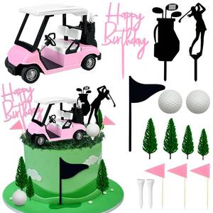 lot 2591 image: Golf Cake Decorations Set Pink Golf Cart Toppers